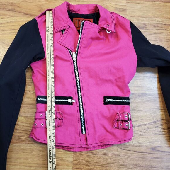 Tripp NYC  pink and black colorblock Moto biker punk Jacket S - Picture 10 of 13